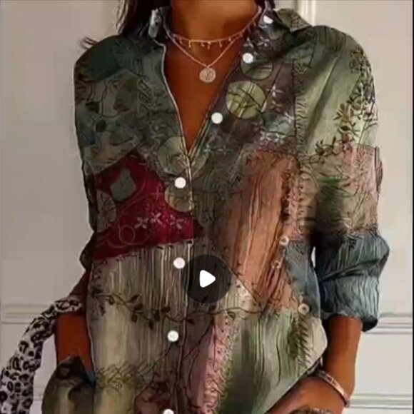 Tops - Vintage Floral & Paisley Button-Up Shirt - long sleeve blouse Size Large